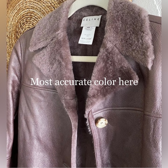 Celine Leather Shearling Metallic Coat Jacket Size 40 - Picture 4 of 8